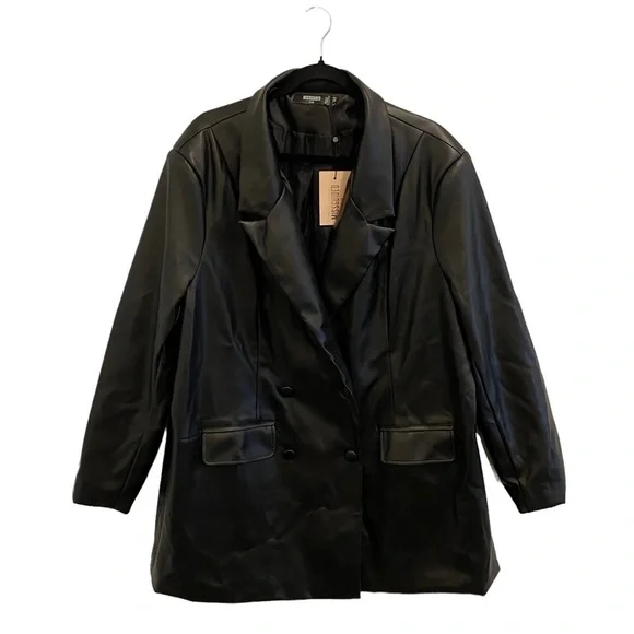 Missguided Black Soft Faux Leather Oversized Blazer - Picture 6 of 14